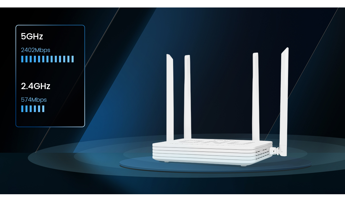Rendimiento inal&aacute;mbrico WiFi 6 ONU de doble banda AX3000